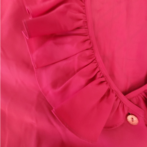 Vintage Anne Klein Hot Pink Ruffle Collar Short Sleeve Button Down Blouse Top - Picture 8 of 13